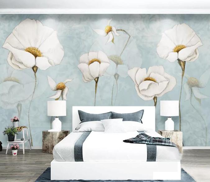 3D White Flowers 069 Wall Murals Wallpaper AJ Wallpaper 2 
