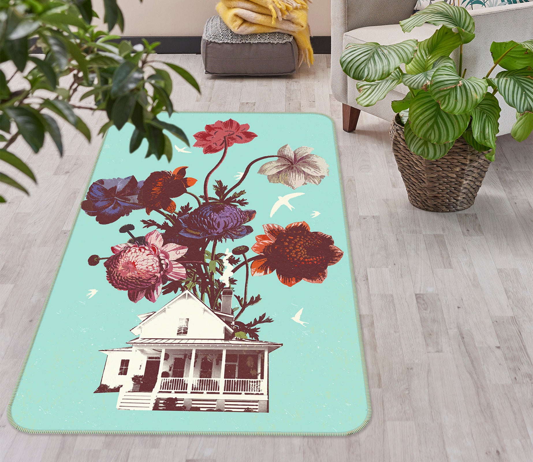 3D Flower House 84095 Showdeer Rug Non Slip Rug Mat