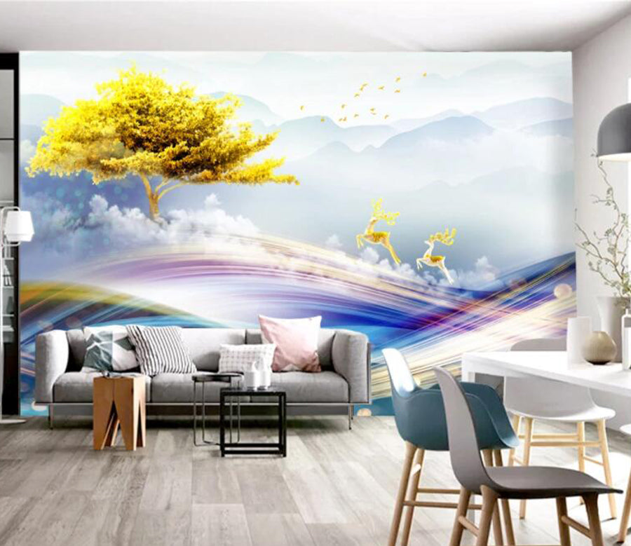 3D Fawn Jumping WC2698 Wall Murals