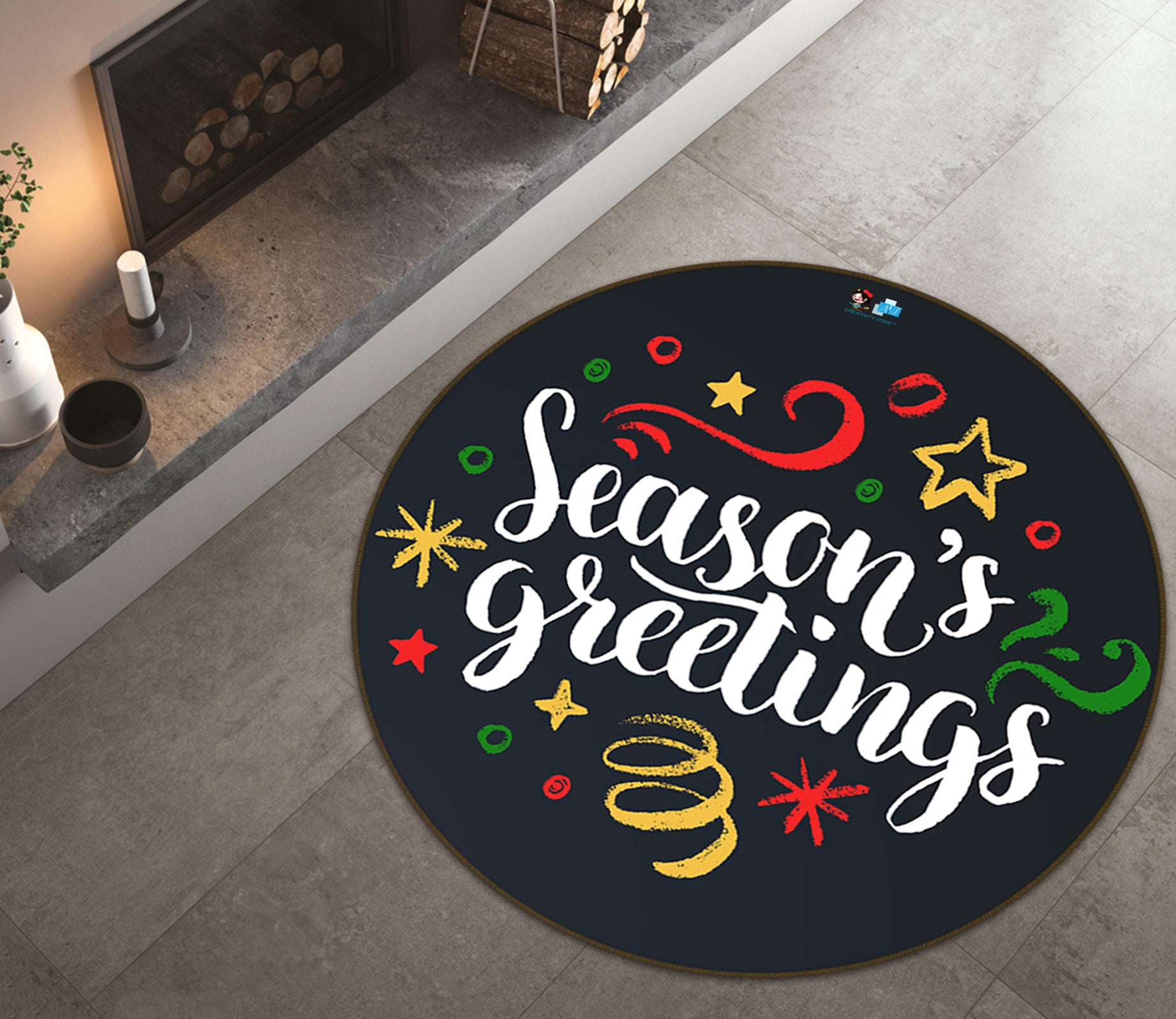 3D Color Pattern Letters 75007 Round Non Slip Rug Mat