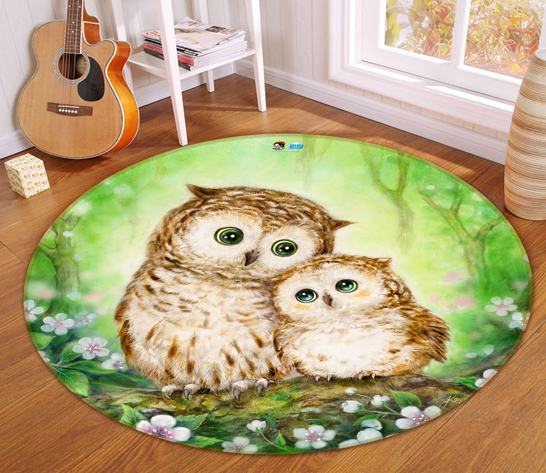 3D Baby Owl 6048 Kayomi Harai Rug Round Non Slip Rug Mat