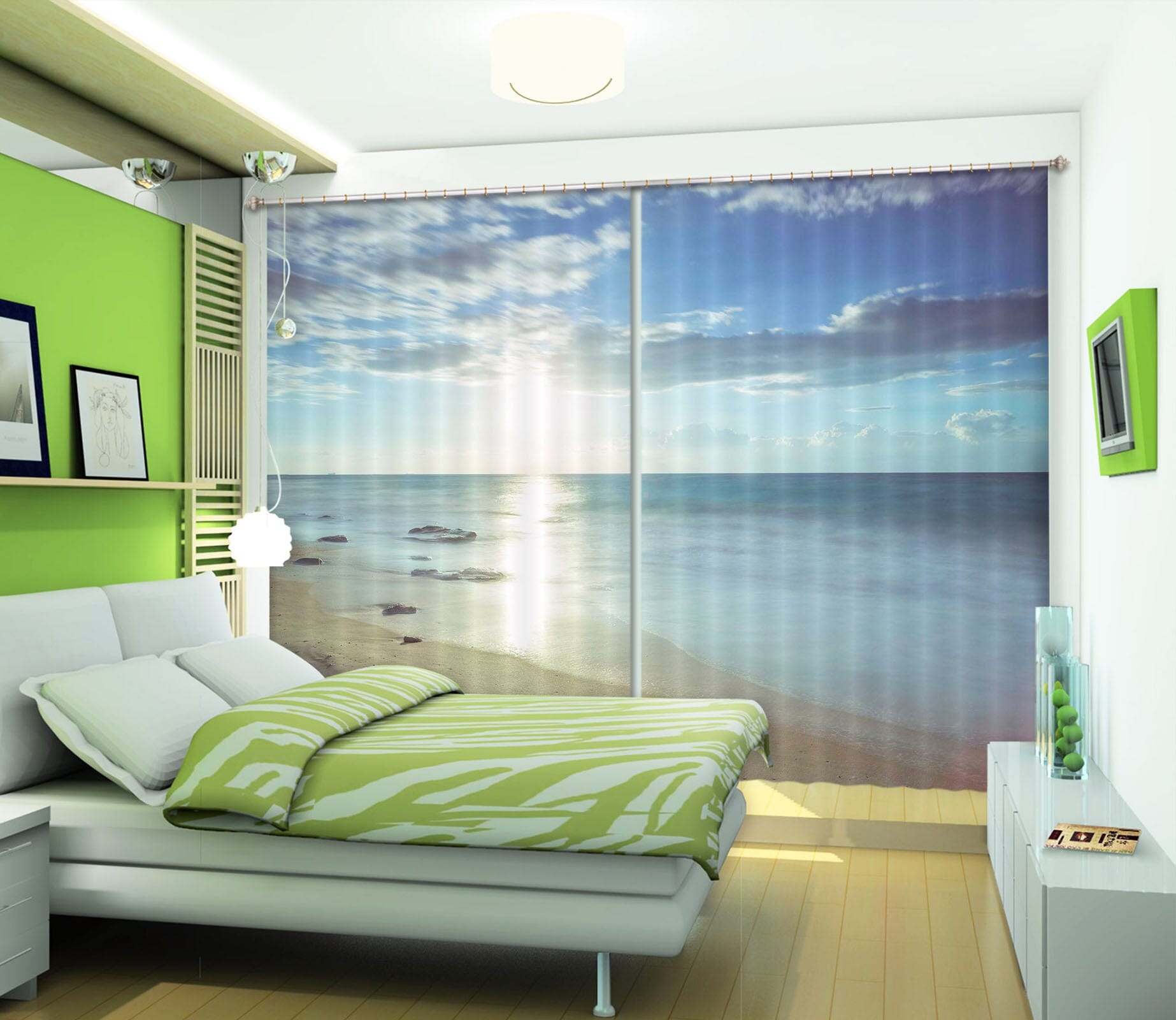 3D Sunny Sea 231 Assaf Frank Curtain Curtains Drapes Curtains AJ Creativity Home 