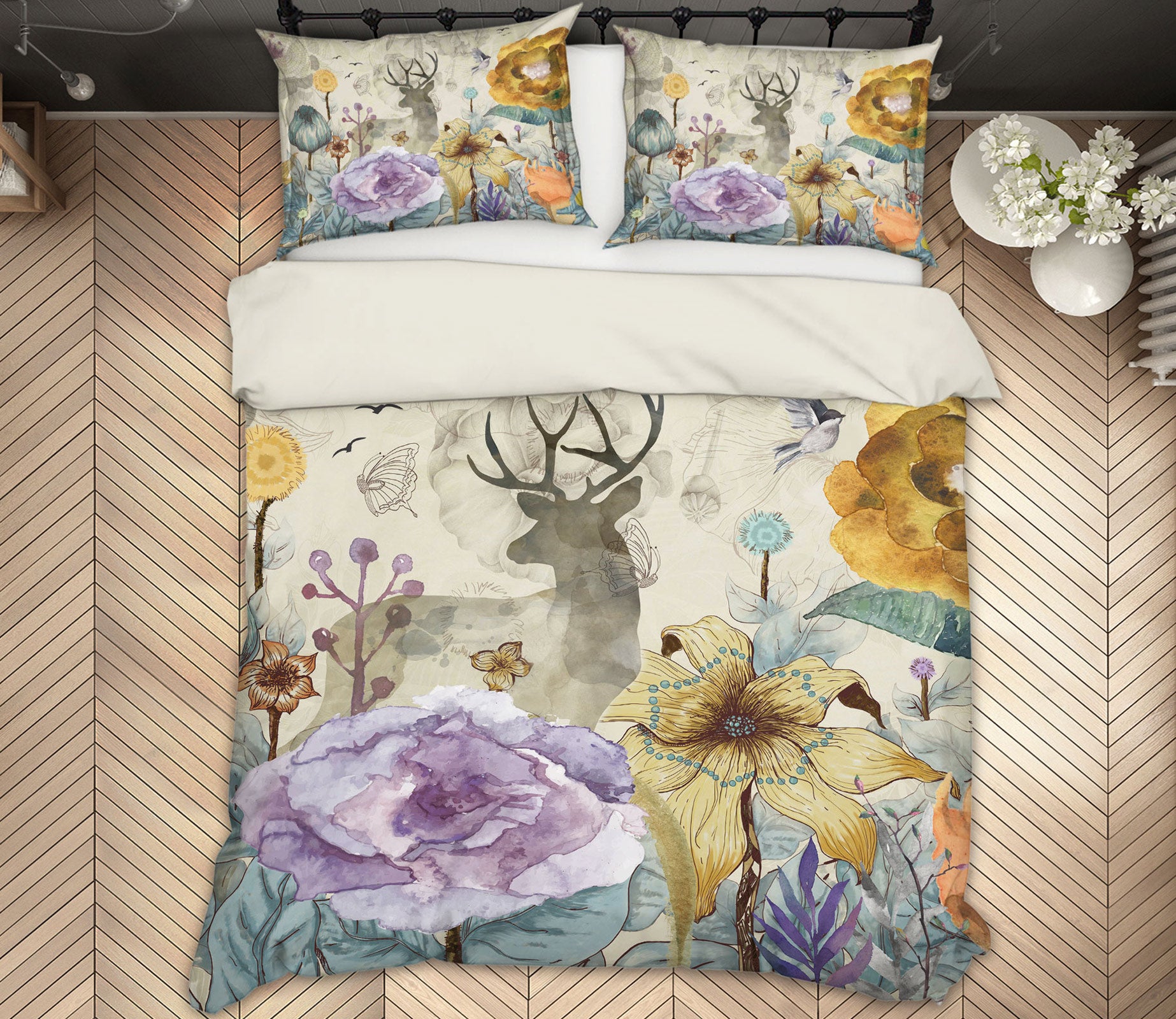 3D Flowers Deer 12095 Bed Pillowcases Quilt