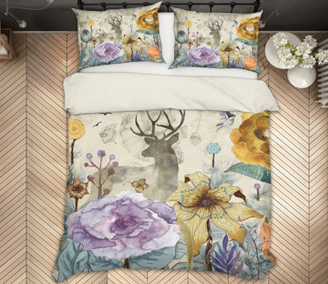 3D Flowers Deer 12095 Bed Pillowcases Quilt