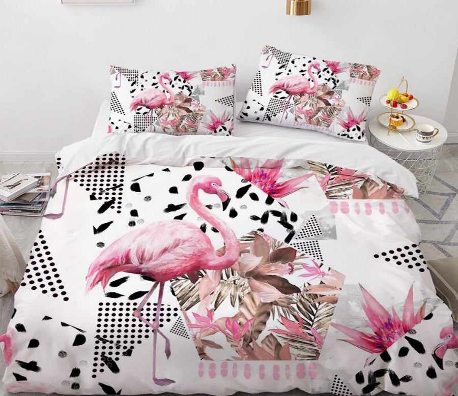 3D Flamingo Black And White Point 8186 Bed Pillowcases Quilt