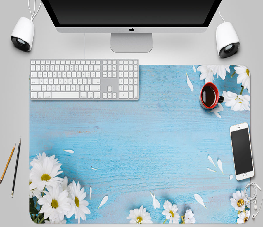 3D White Flowers 17044 Desk Mat