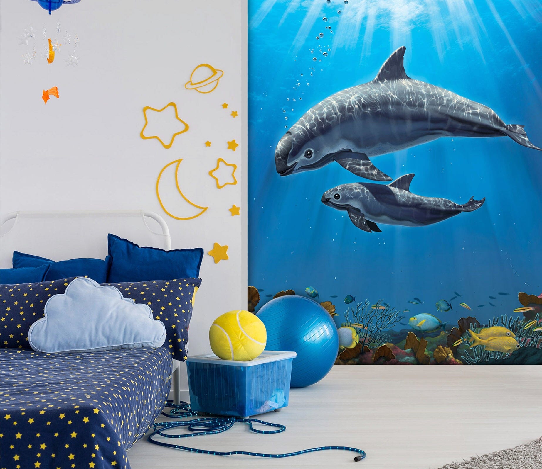 3D Dolphin Swimming 1568 Wall Murals Exclusive Designer Vincent Wallpaper AJ Wallpaper 2 