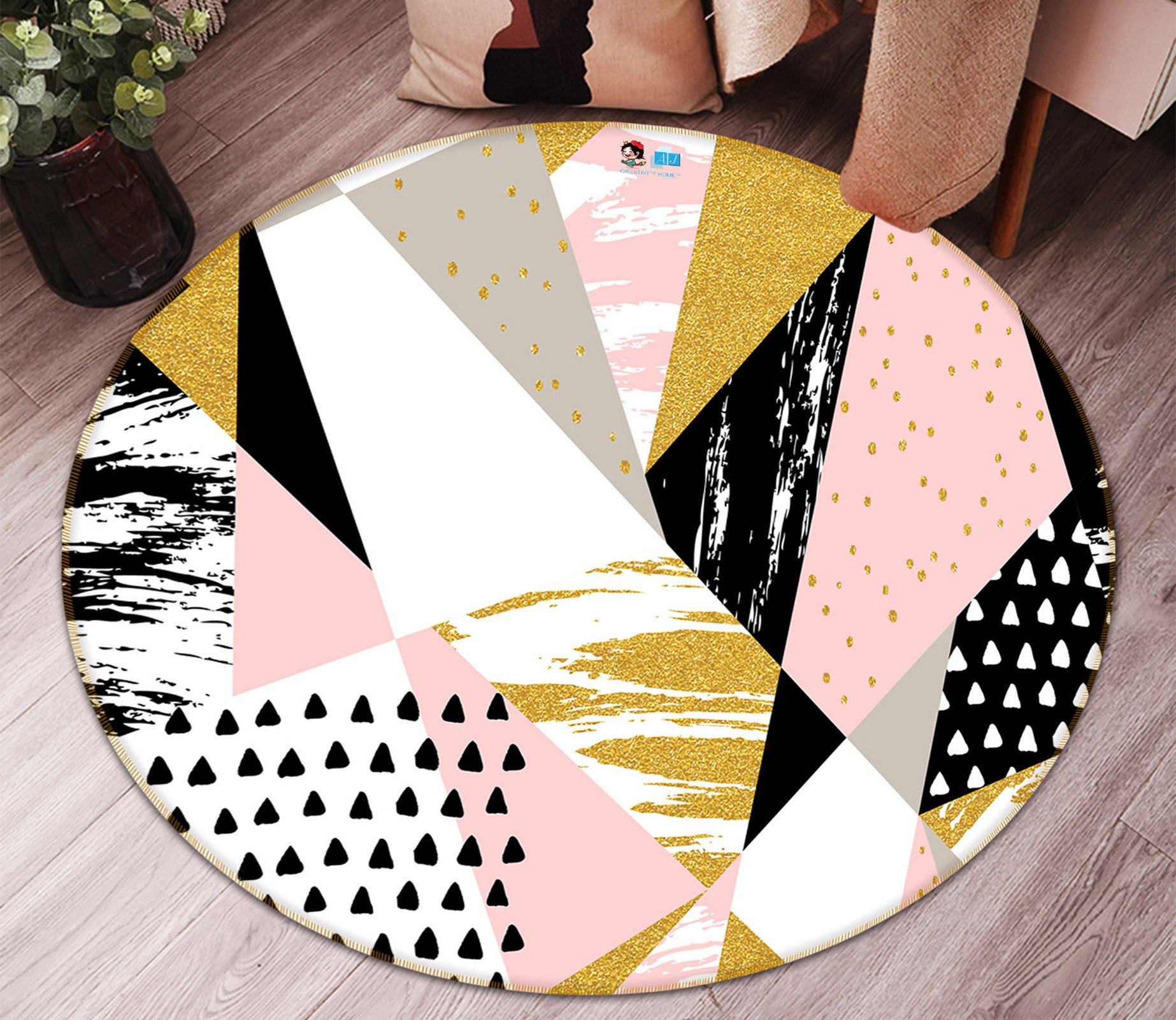 3D Powder White Triangle 101 Round Non Slip Rug Mat Mat AJ Creativity Home 
