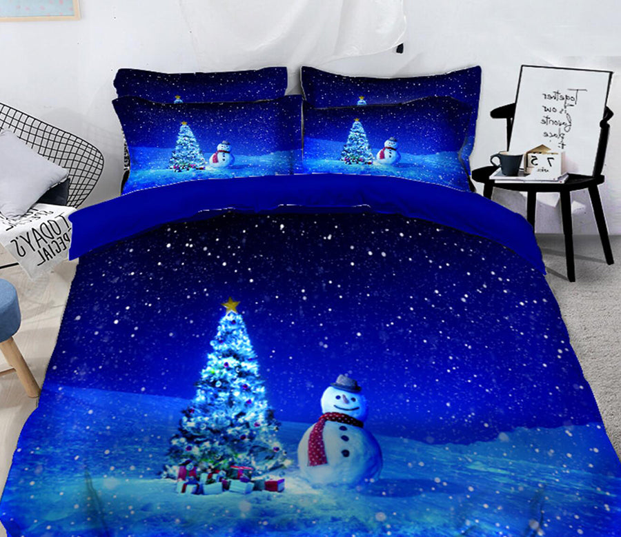 3D Snowman Starry Sky 45057 Christmas Quilt Duvet Cover Xmas Bed Pillowcases