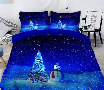 3D Snowman Starry Sky 45057 Christmas Quilt Duvet Cover Xmas Bed Pillowcases