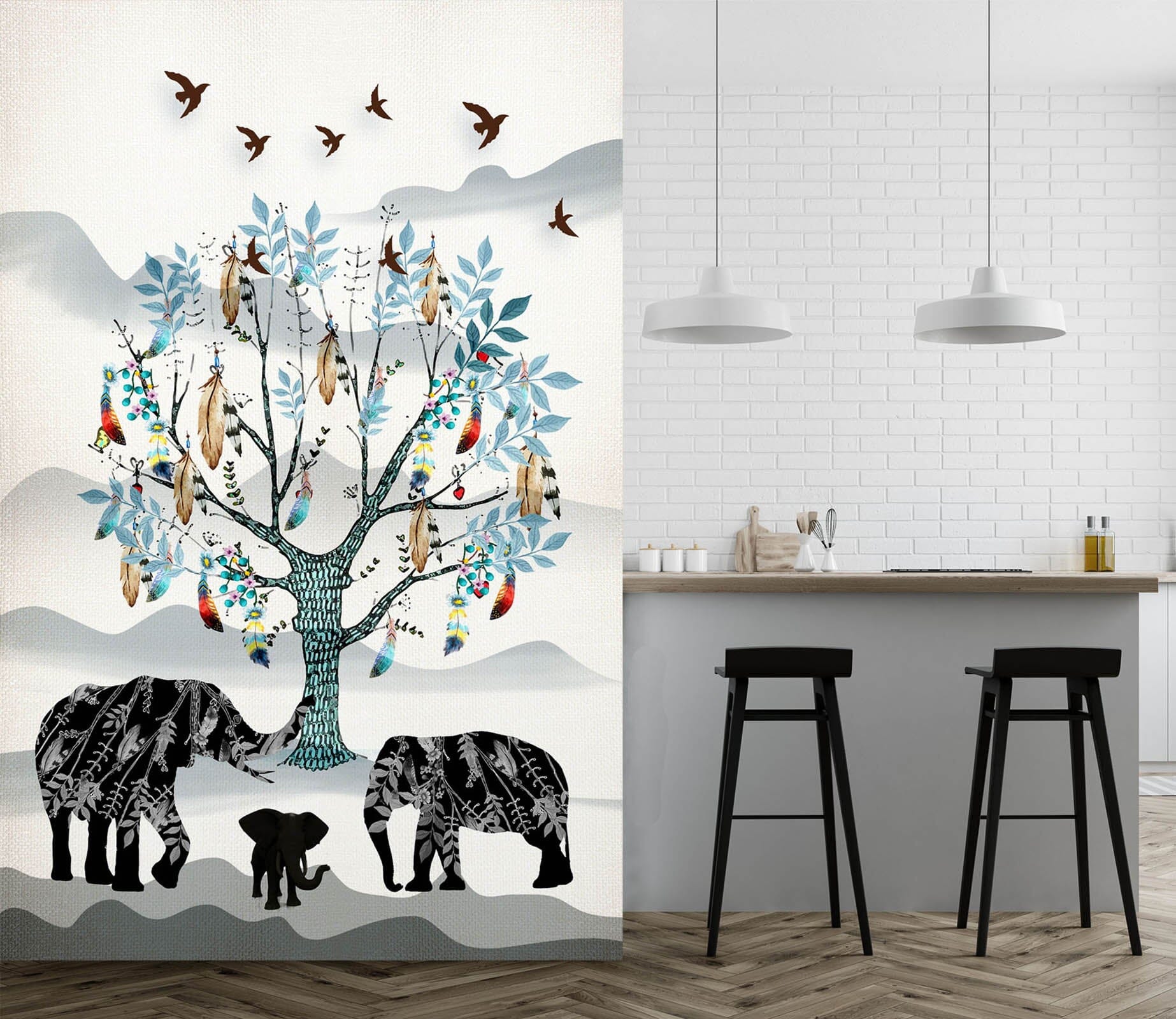 3D Baby Elephant Family 051 Wall Murals Wallpaper AJ Wallpaper 2 