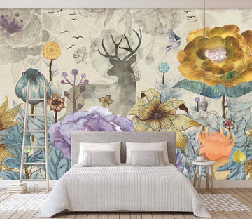 3D Flower Shadow Deer 541 Wallpaper AJ Wallpaper 2 