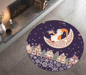 3D Santa Moon Houses Snowflakes 66021 Christmas Round Non Slip Rug Mat Xmas
