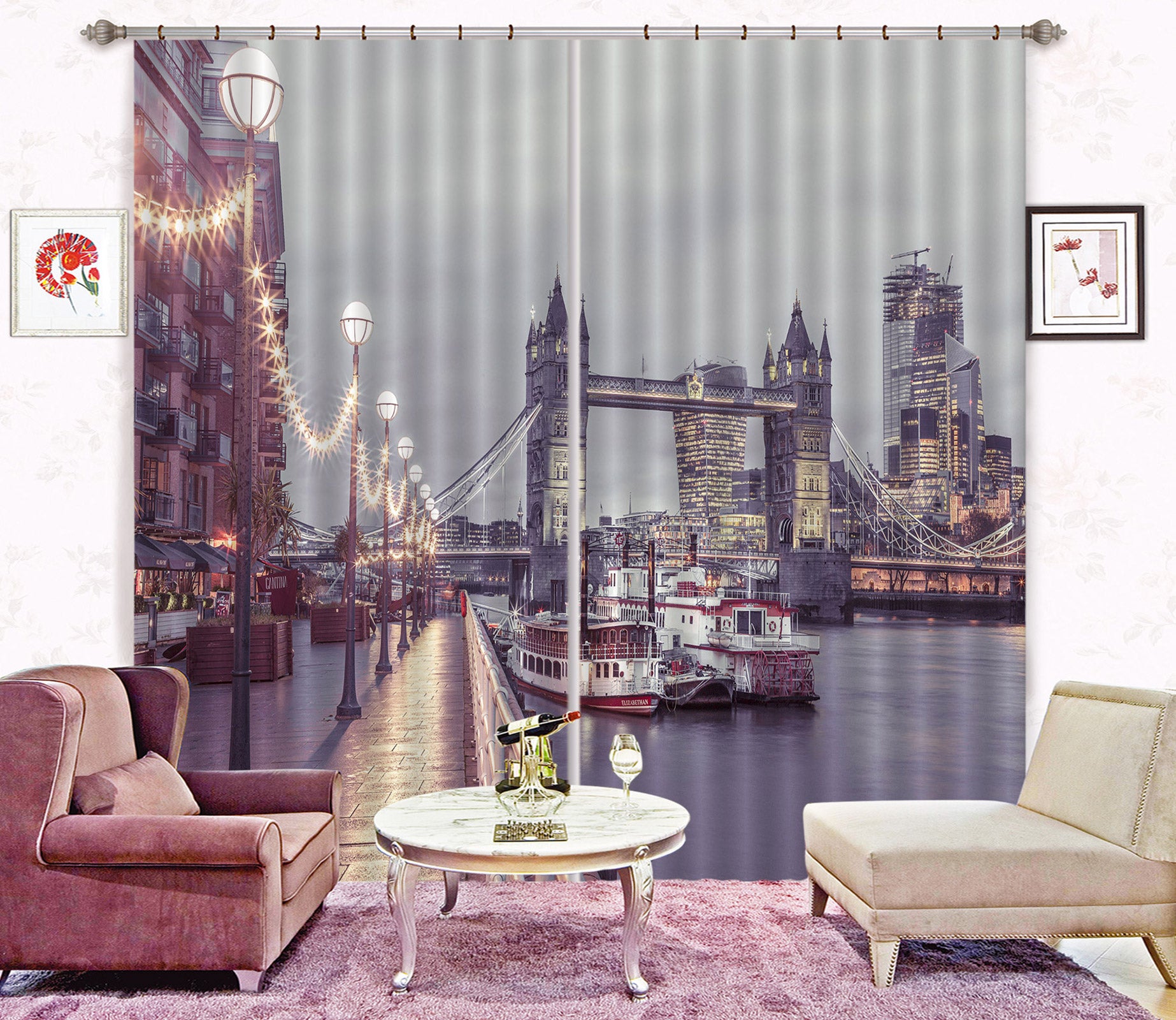 3D Street Light Boat 054 Assaf Frank Curtain Curtains Drapes