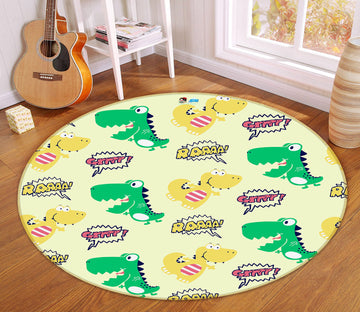 3D Yellow Green Dinosaur 75059 Round Non Slip Rug Mat
