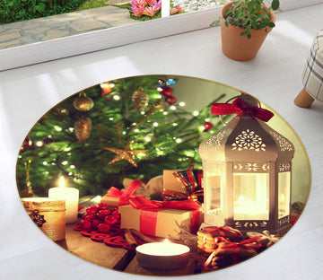 3D Candle Tree 54014 Christmas Round Non Slip Rug Mat Xmas