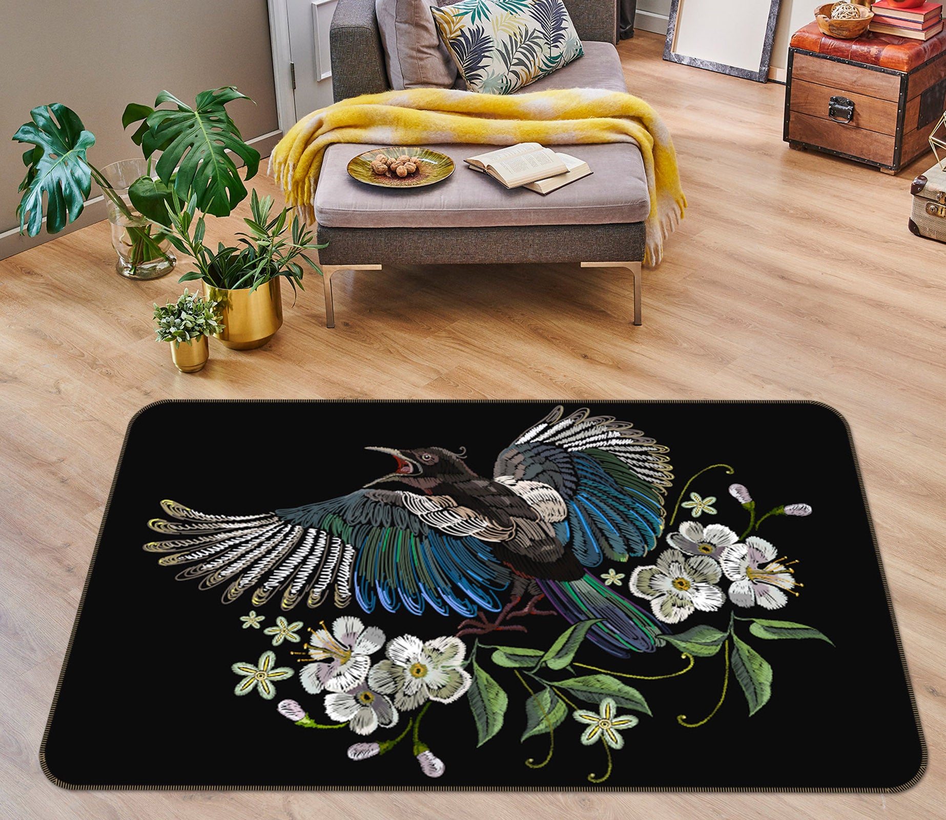 3D Bird Flower 30114 Non Slip Rug Mat