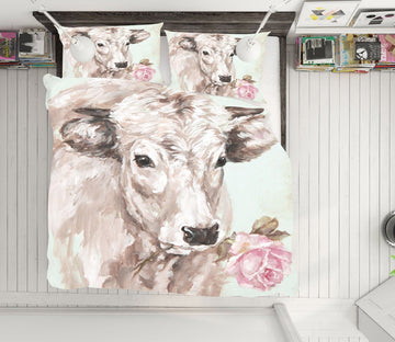3D Cow Rose 023 Debi Coules Bedding Bed Pillowcases Quilt Quiet Covers AJ Creativity Home 