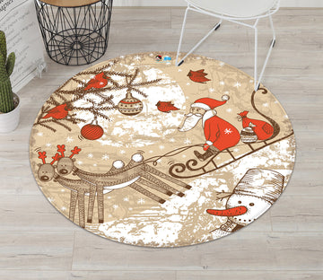 3D Snowman Sleigh 66031 Christmas Round Non Slip Rug Mat Xmas