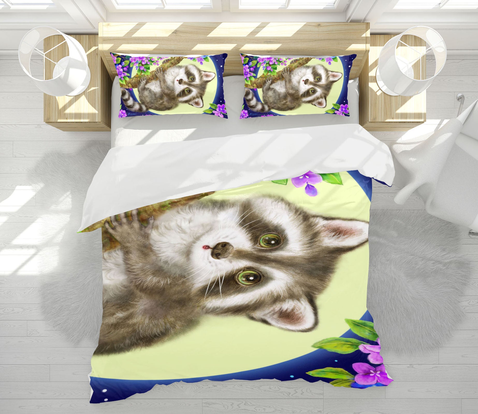 3D Flower Moon Tanuki 5954 Kayomi Harai Bedding Bed Pillowcases Quilt Cover Duvet Cover