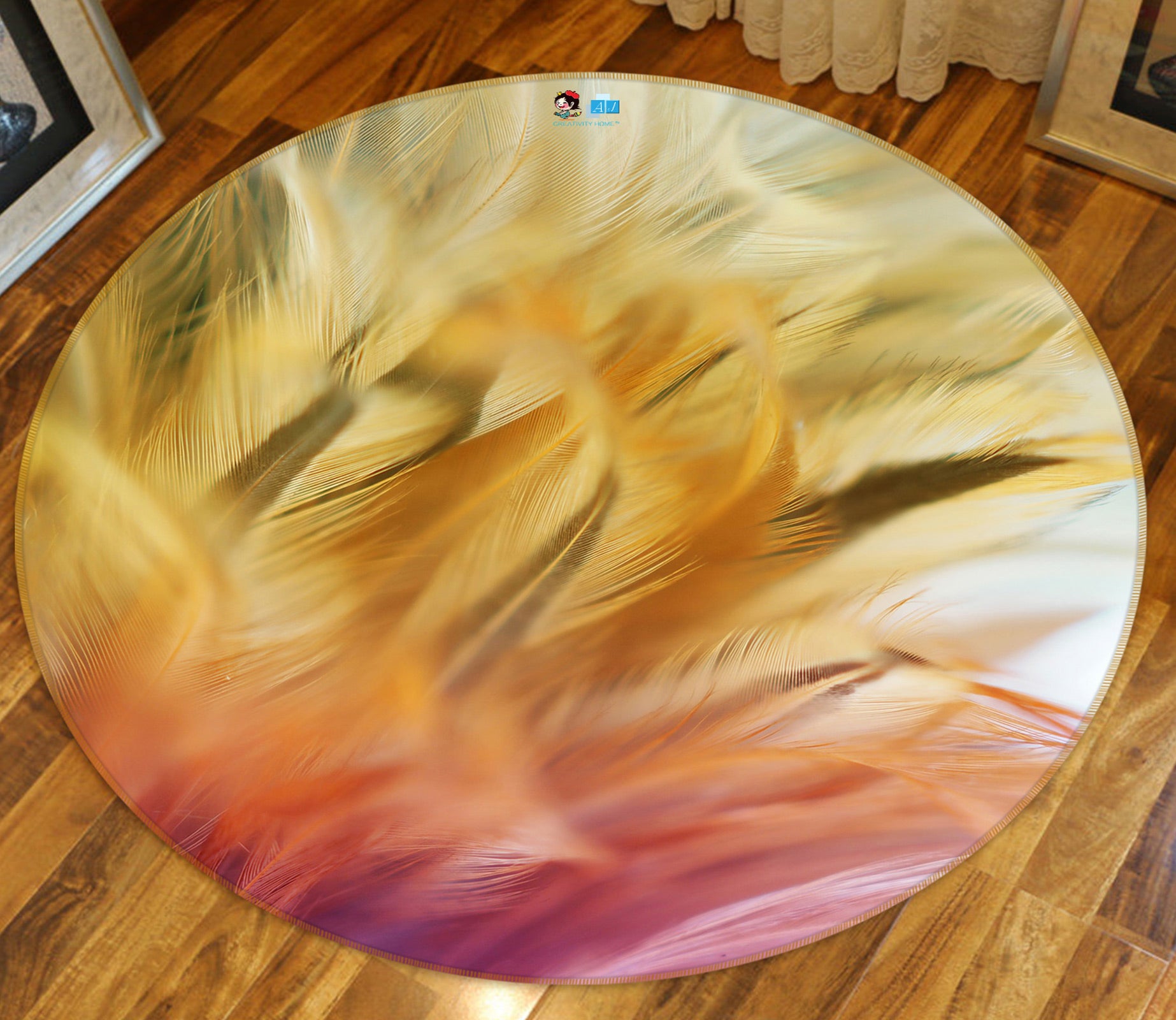 3D Feather Leaves 81214 Round Non Slip Rug Mat