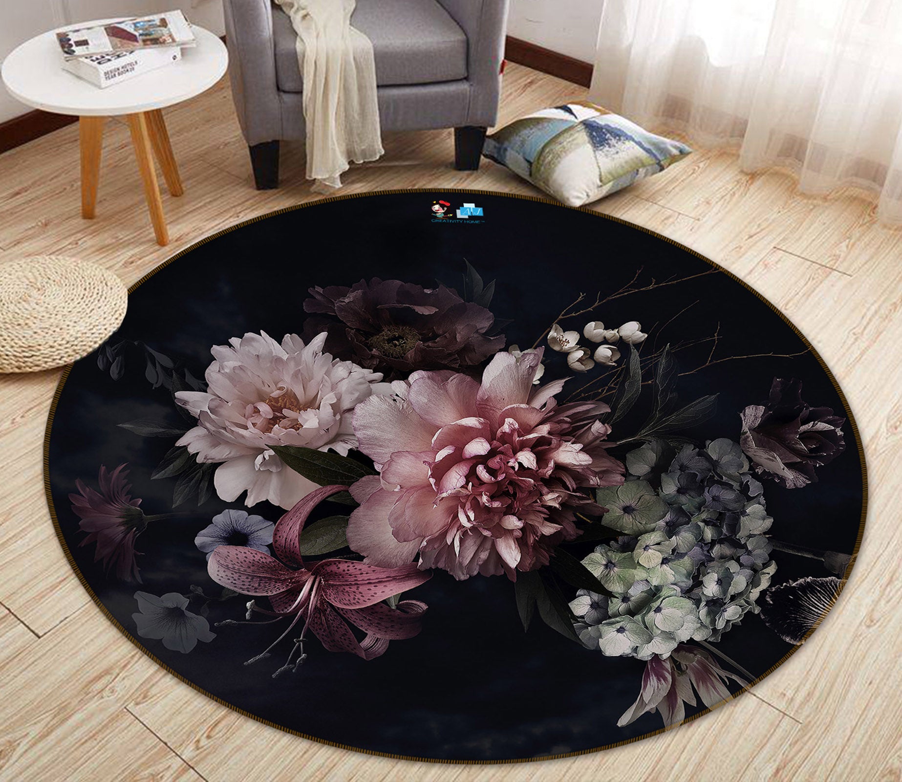 3D Flowers 71148 Round Non Slip Rug Mat
