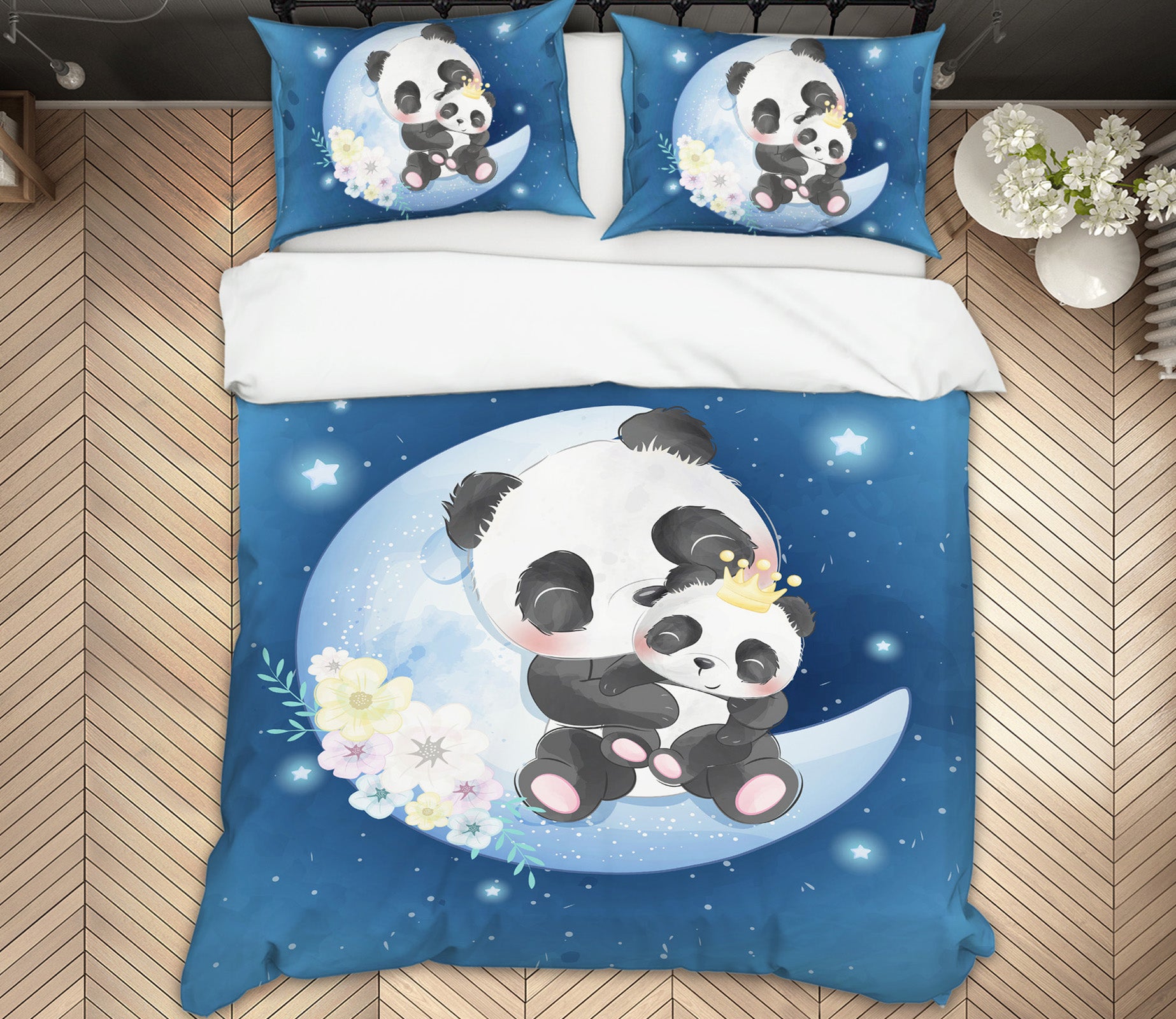3D Blue Moon Panda 59011 Bed Pillowcases Quilt