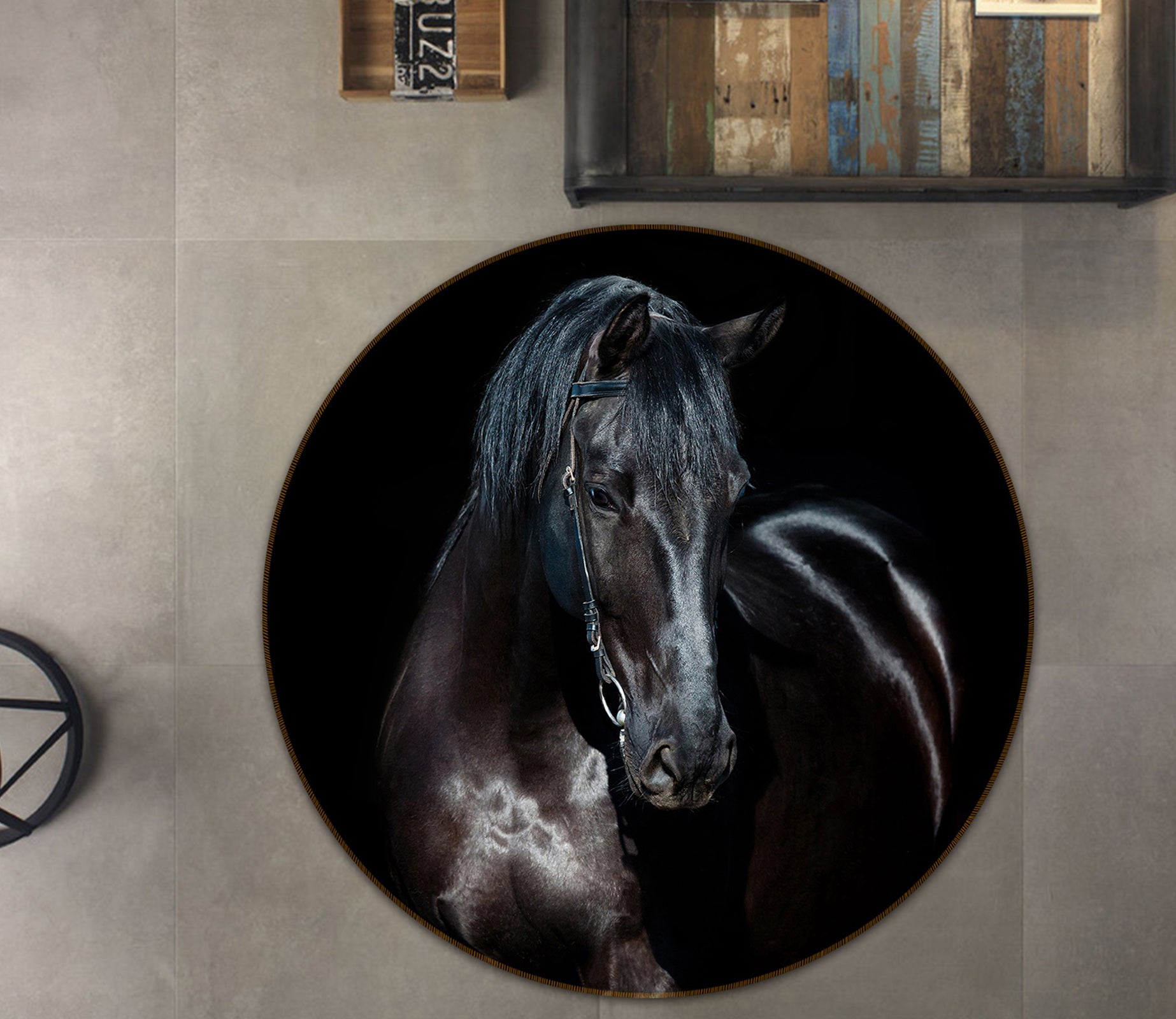 3D Dark Horse 38012 Animal Round Non Slip Rug Mat