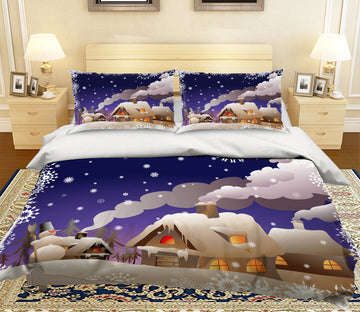 3D Houses 45034 Christmas Quilt Duvet Cover Xmas Bed Pillowcases