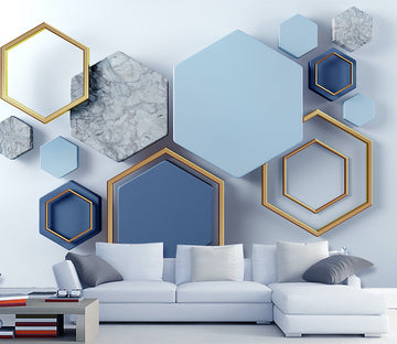 3D Blue Hexagon WG026 Wall Murals