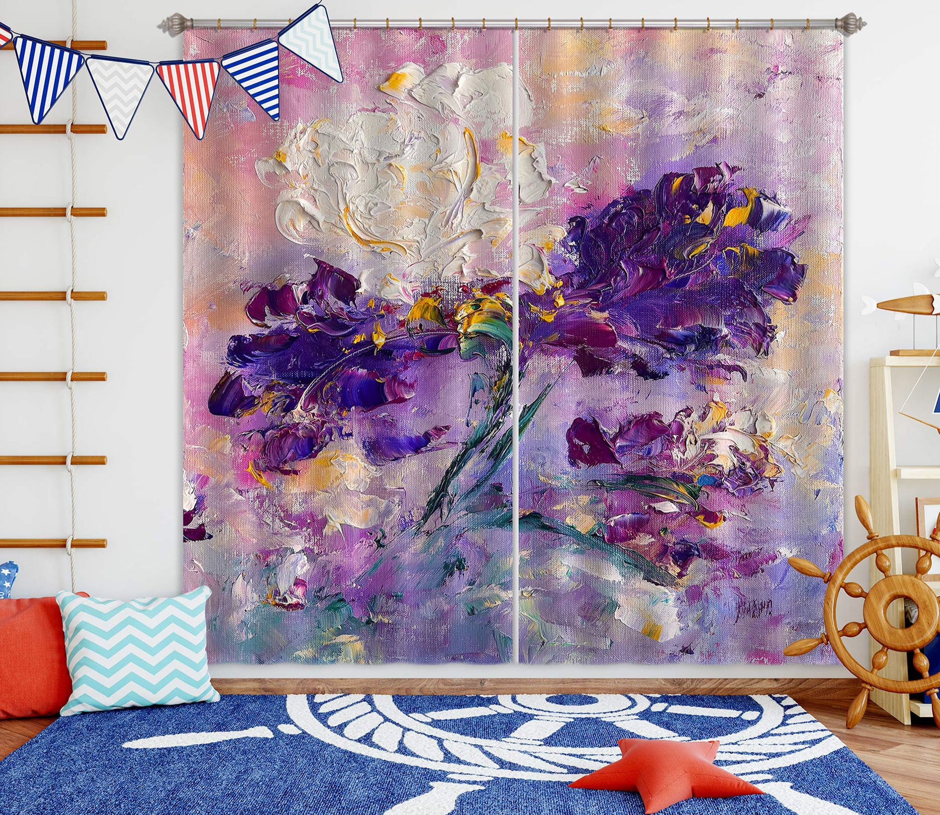 3D Purple Flower 406 Skromova Marina Curtain Curtains Drapes