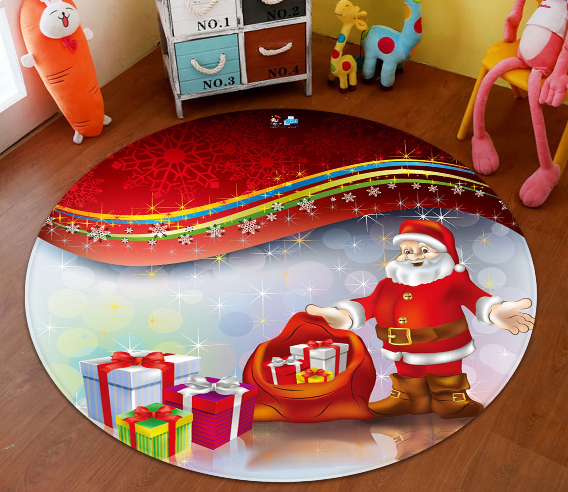 3D Gift Santa 66015 Christmas Round Non Slip Rug Mat Xmas