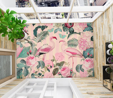 3D Flamingo Flower Bush 104145 Andrea Haase Floor Mural