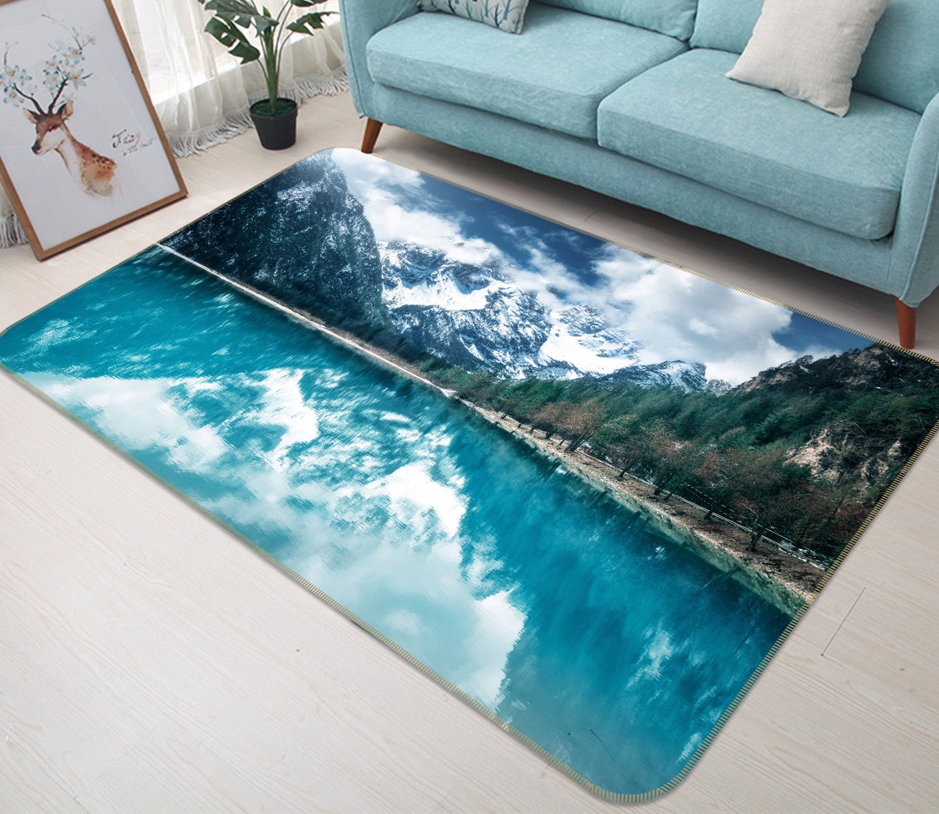 3D Mountain Lake 29148 Non Slip Rug Mat