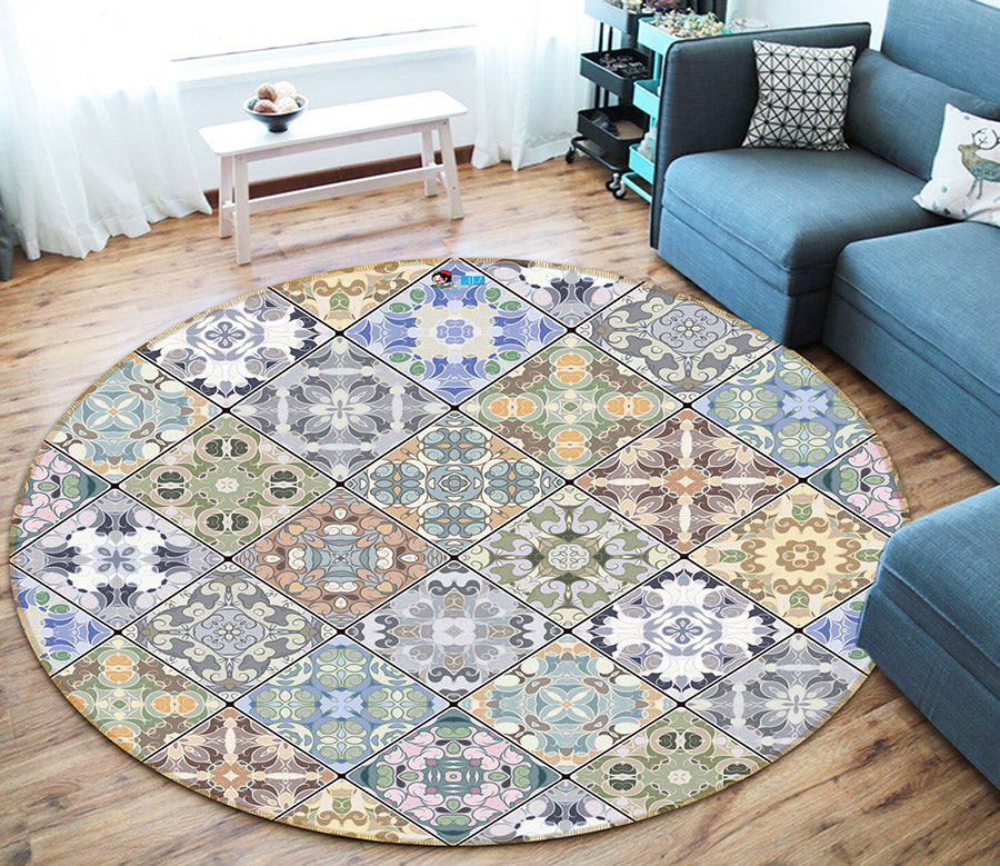 3D Pattern Bricks 64141 Round Non Slip Rug Mat