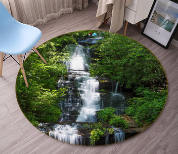 3D Mountain Waterfall 69188 Round Non Slip Rug Mat