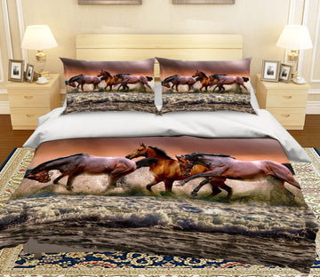 3D Red Horse 011 Bed Pillowcases Quilt