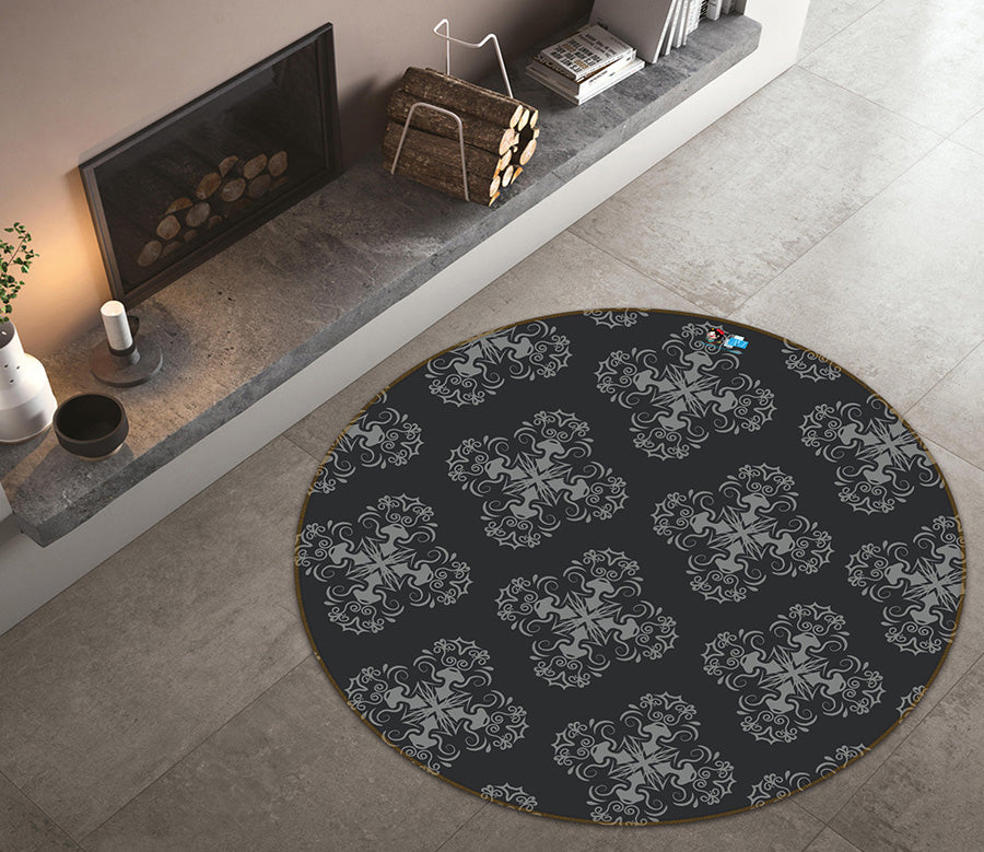 3D Black Texture 64110 Round Non Slip Rug Mat