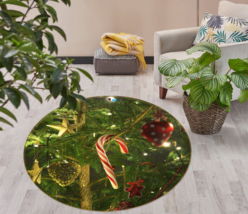 3D Candy Cane Ball Pendant 54011 Christmas Round Non Slip Rug Mat Xmas