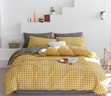 3D Yellow Grid 14066 Bed Pillowcases Quilt