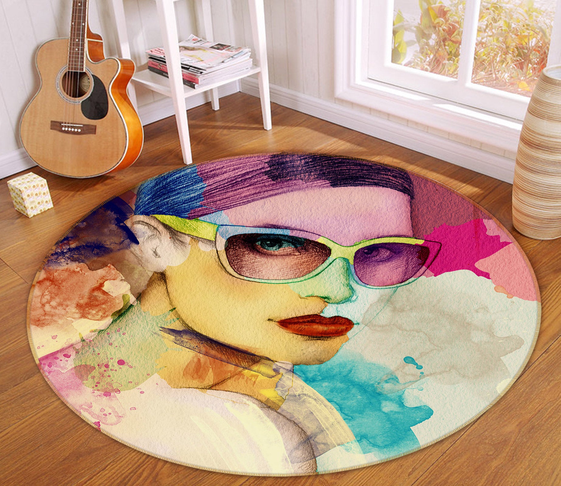 3D Fashion Girl 763 Round Non Slip Rug Mat