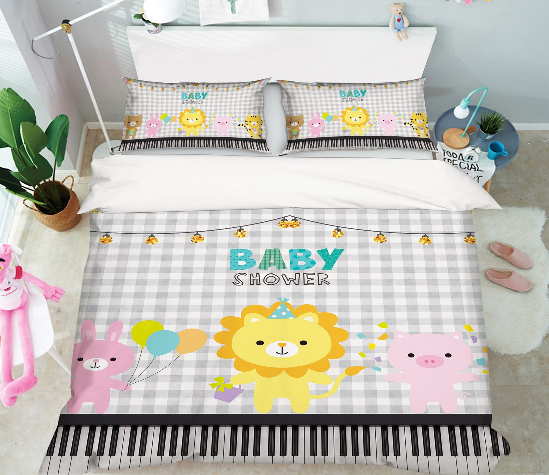 3D Cartoon Lion Bunny 13146 Bed Pillowcases Quilt