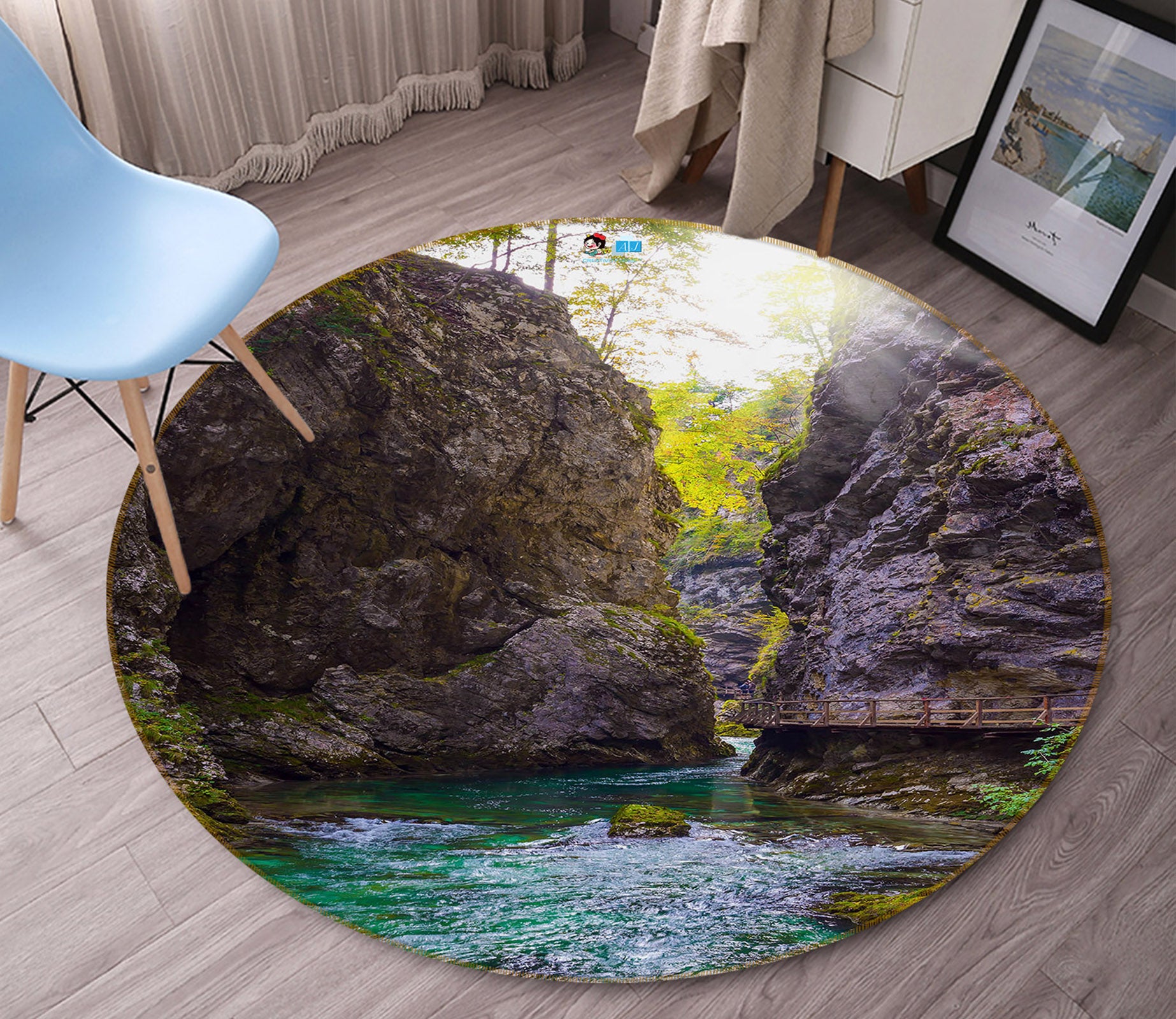 3D Stone Water 69212 Round Non Slip Rug Mat