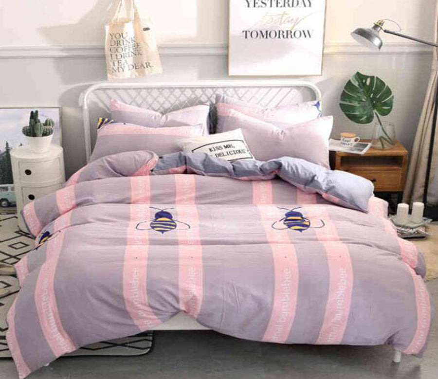 3D Powder Vertical Bars Bee 7017 Bed Pillowcases Quilt