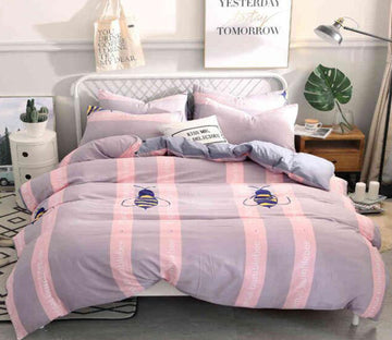 3D Powder Vertical Bars Bee 7017 Bed Pillowcases Quilt