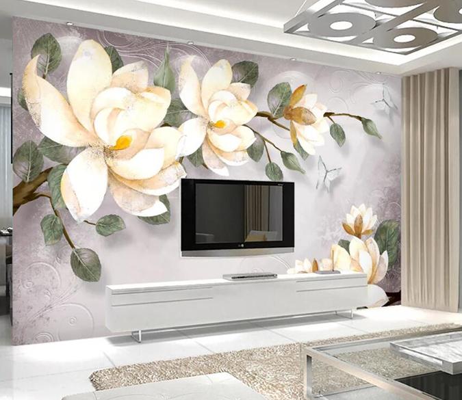 3D White Flowers 006 Wall Murals Wallpaper AJ Wallpaper 2 