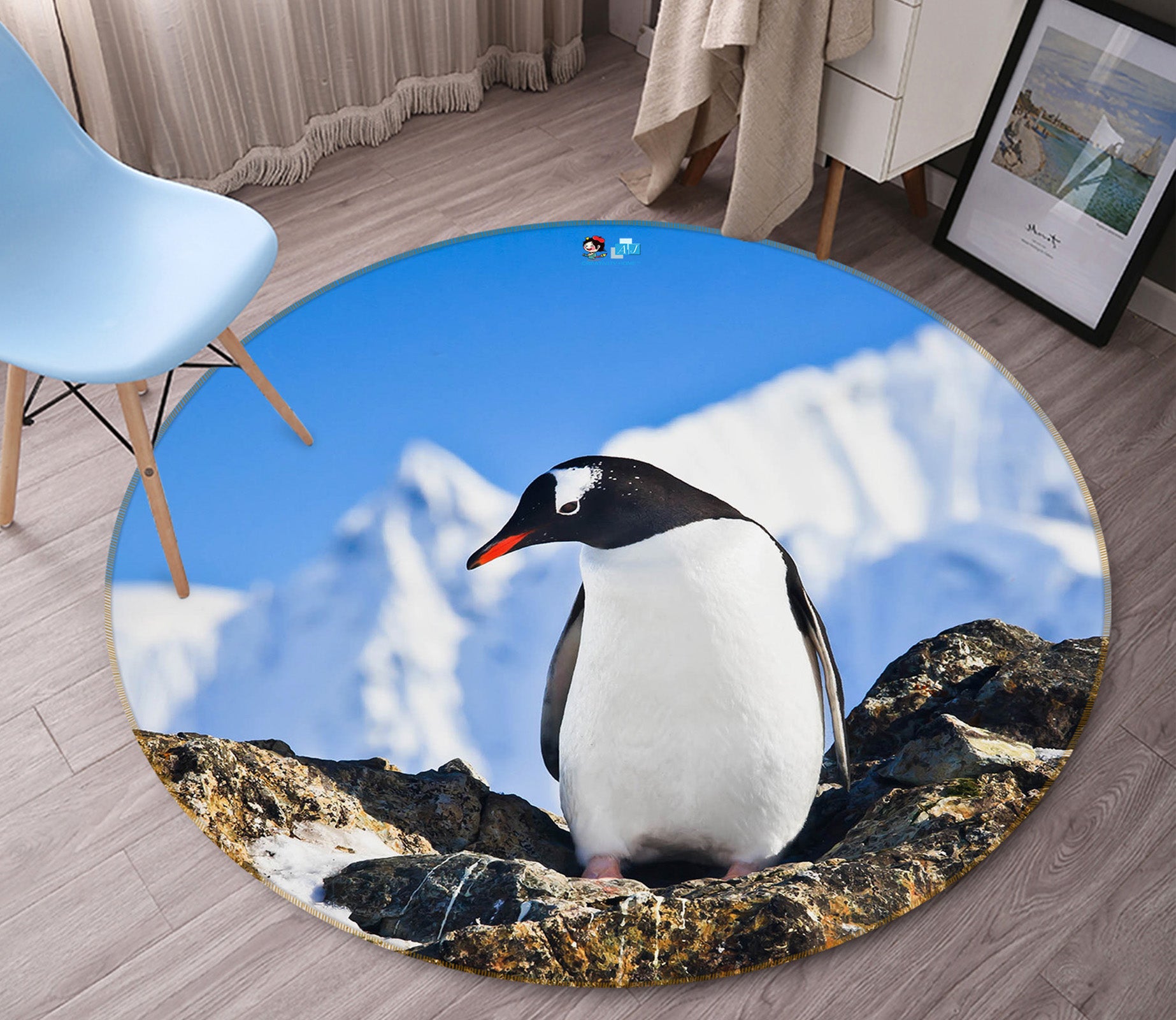 3D Penguin 75107 Round Non Slip Rug Mat