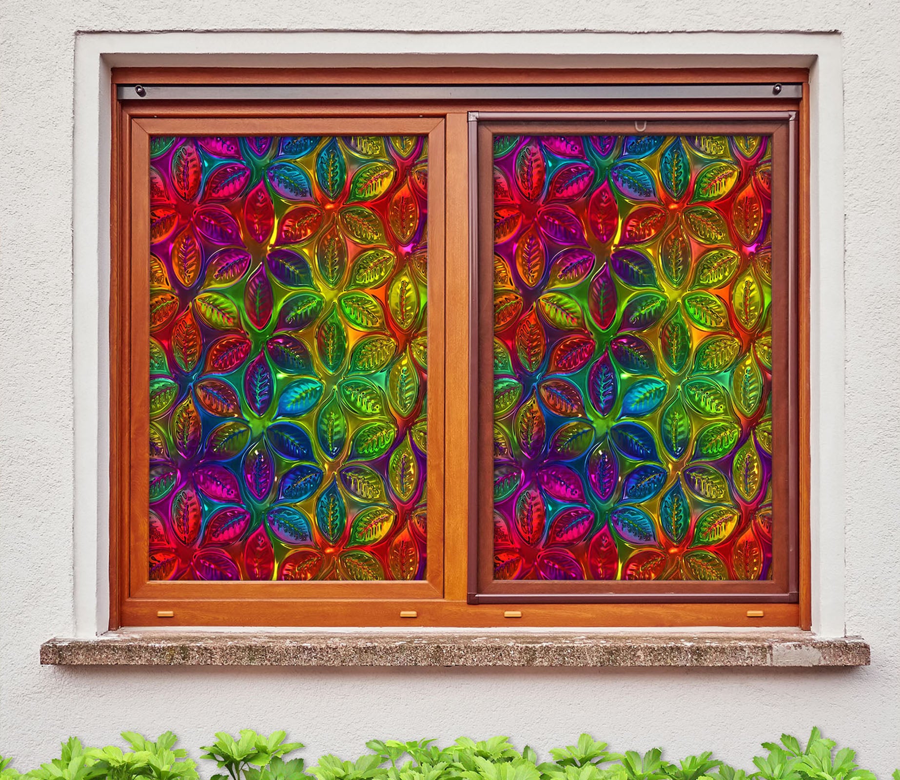 3D Colored Leaves 122 Window Film Print Sticker Cling Stained Glass UV Block