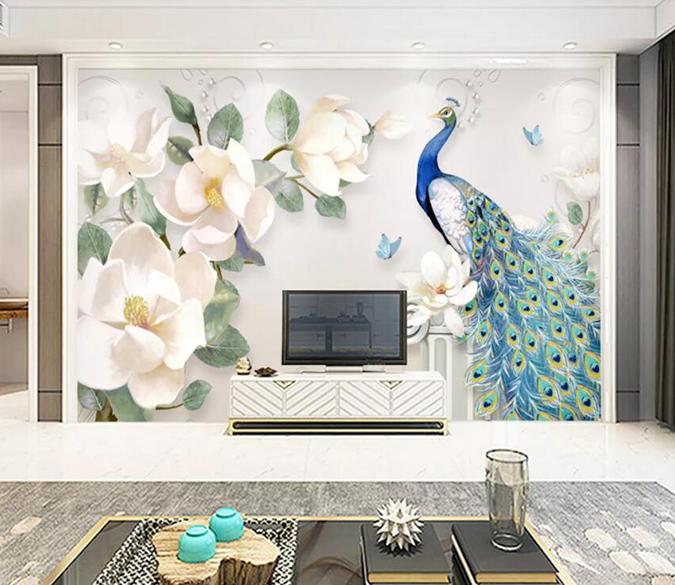 3D Peacock Flower 326 Wall Murals Wallpaper AJ Wallpaper 2 