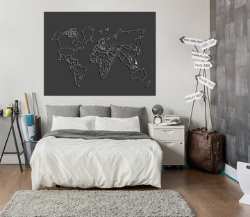 3D Black Pattern 102 World Map Wall Sticker